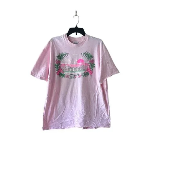 Vintage Hawaii Tshirt Neon Pink Single Stitch Graphics 1989 80s 90s1980s Read XL